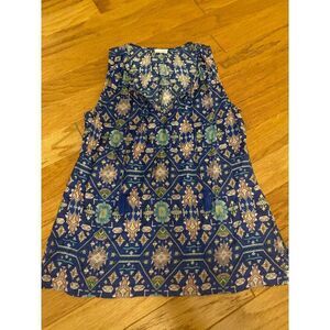 Ecru women's Sleeveless Geometric Print silk blend v-neck Top size Small